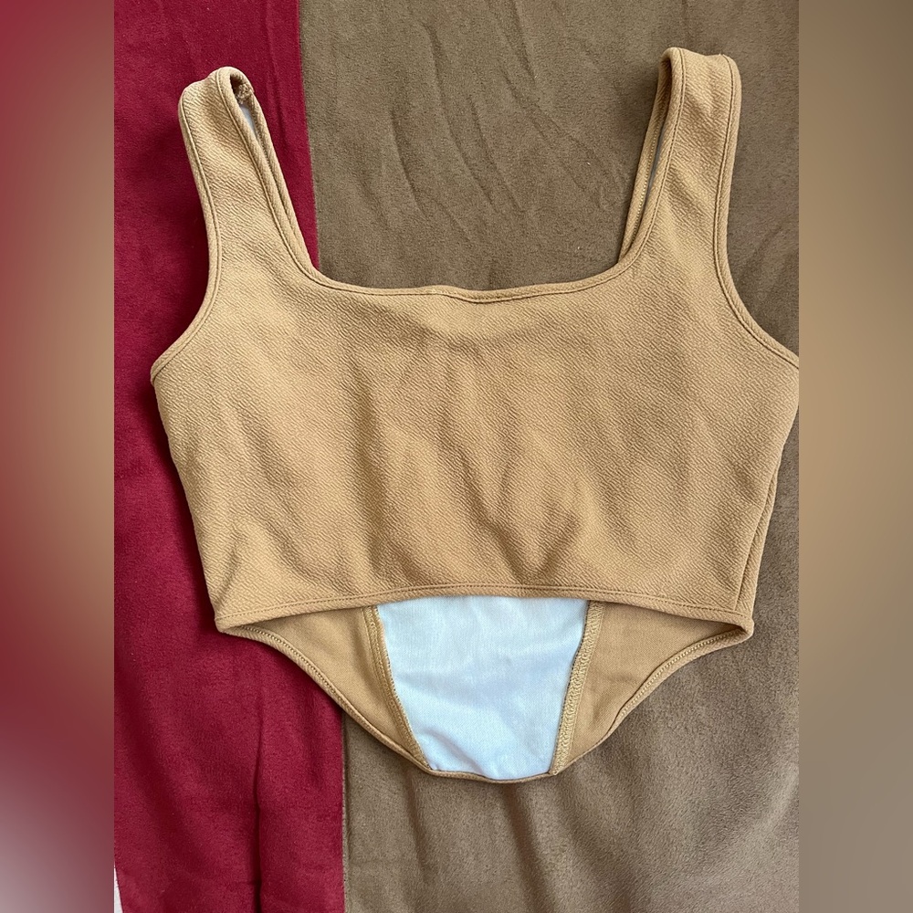 Tan and Multicolor Art Print Tank Top - Picture 3 of 4